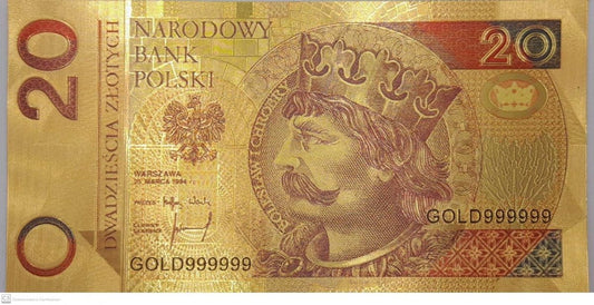 BANKNOT FANTAZYJNY POZŁACANY 20 ZŁOTYCH